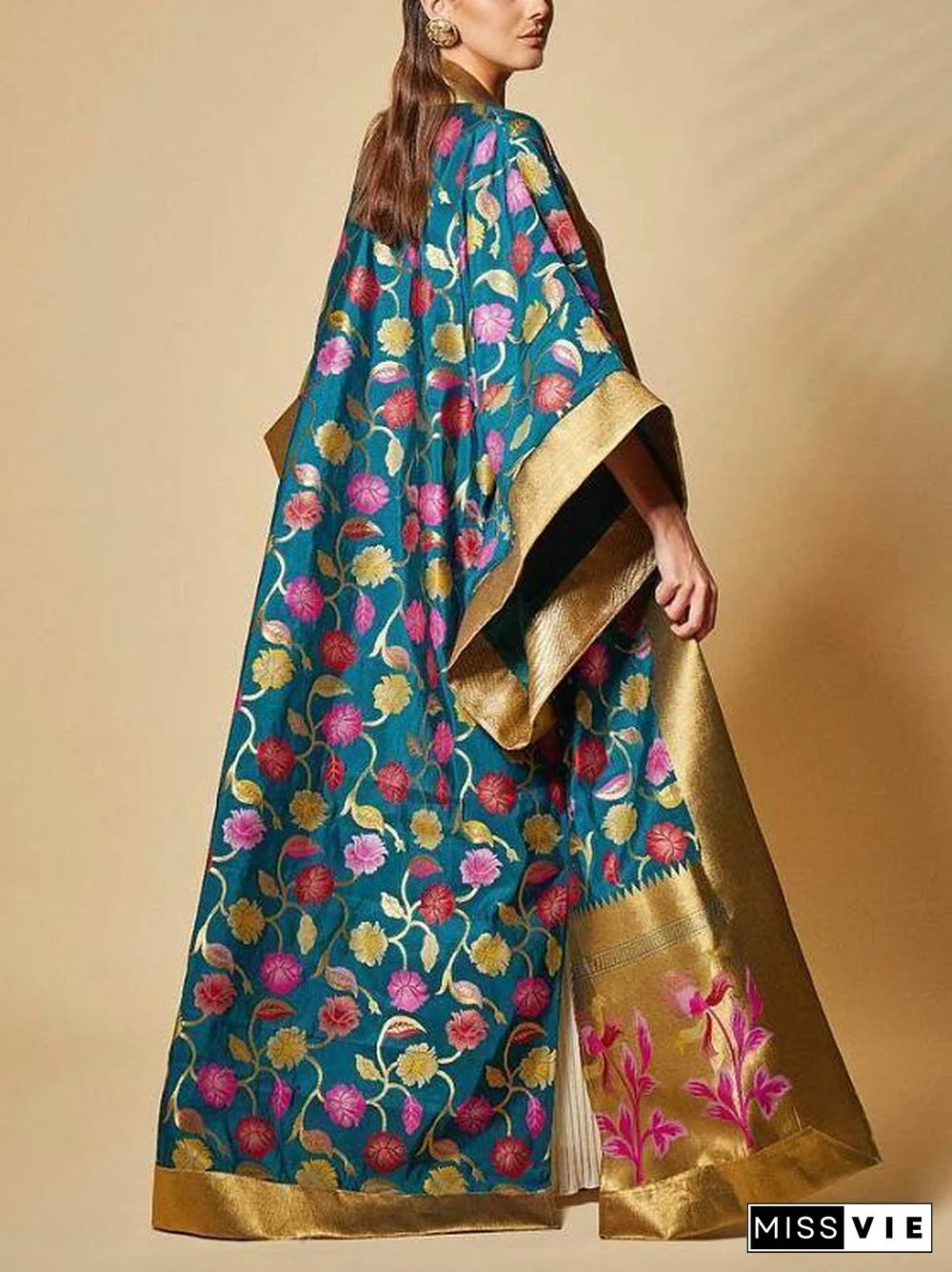 Bright Color Flower Pattern Women Baggy Abaya