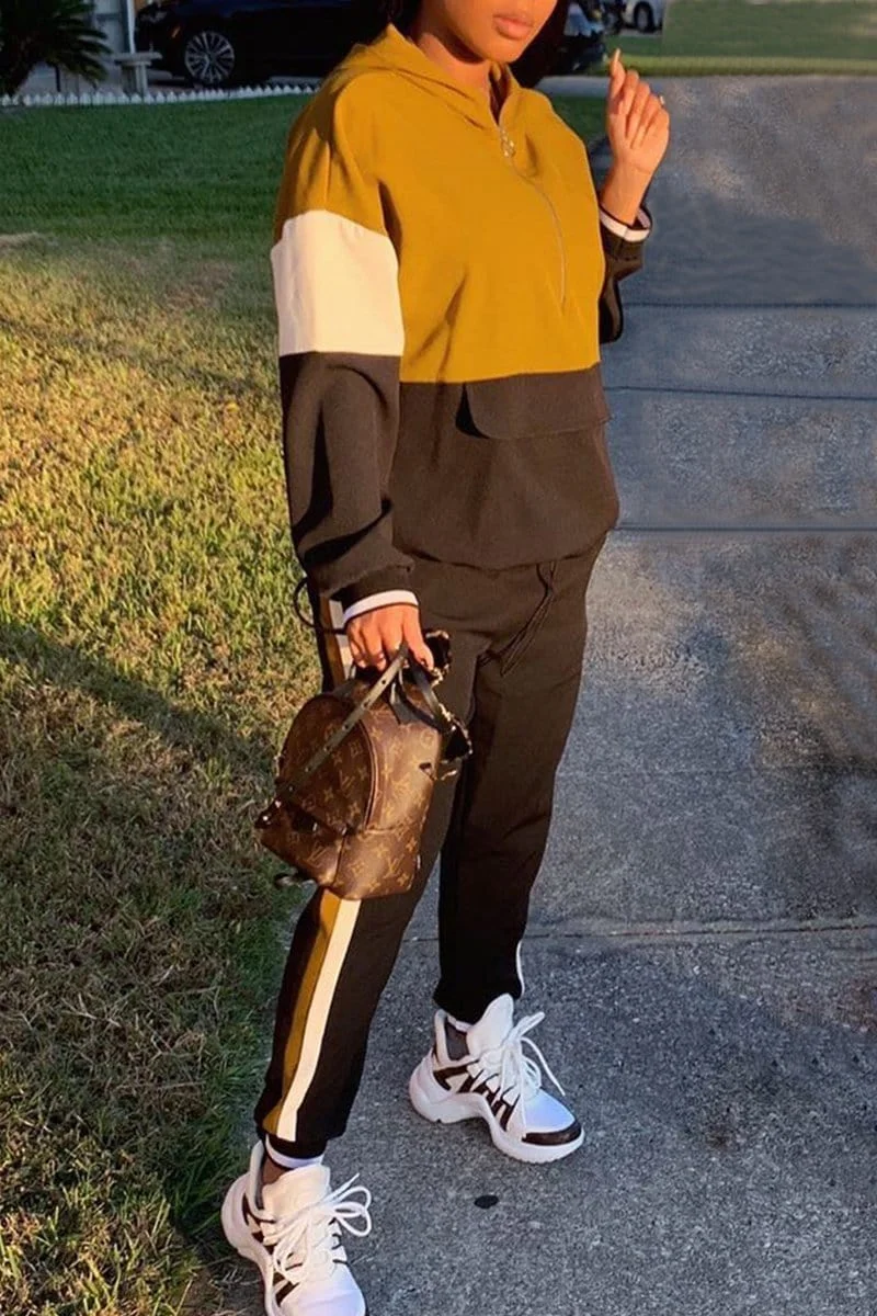 Casual Stitching Hooded Two-piece