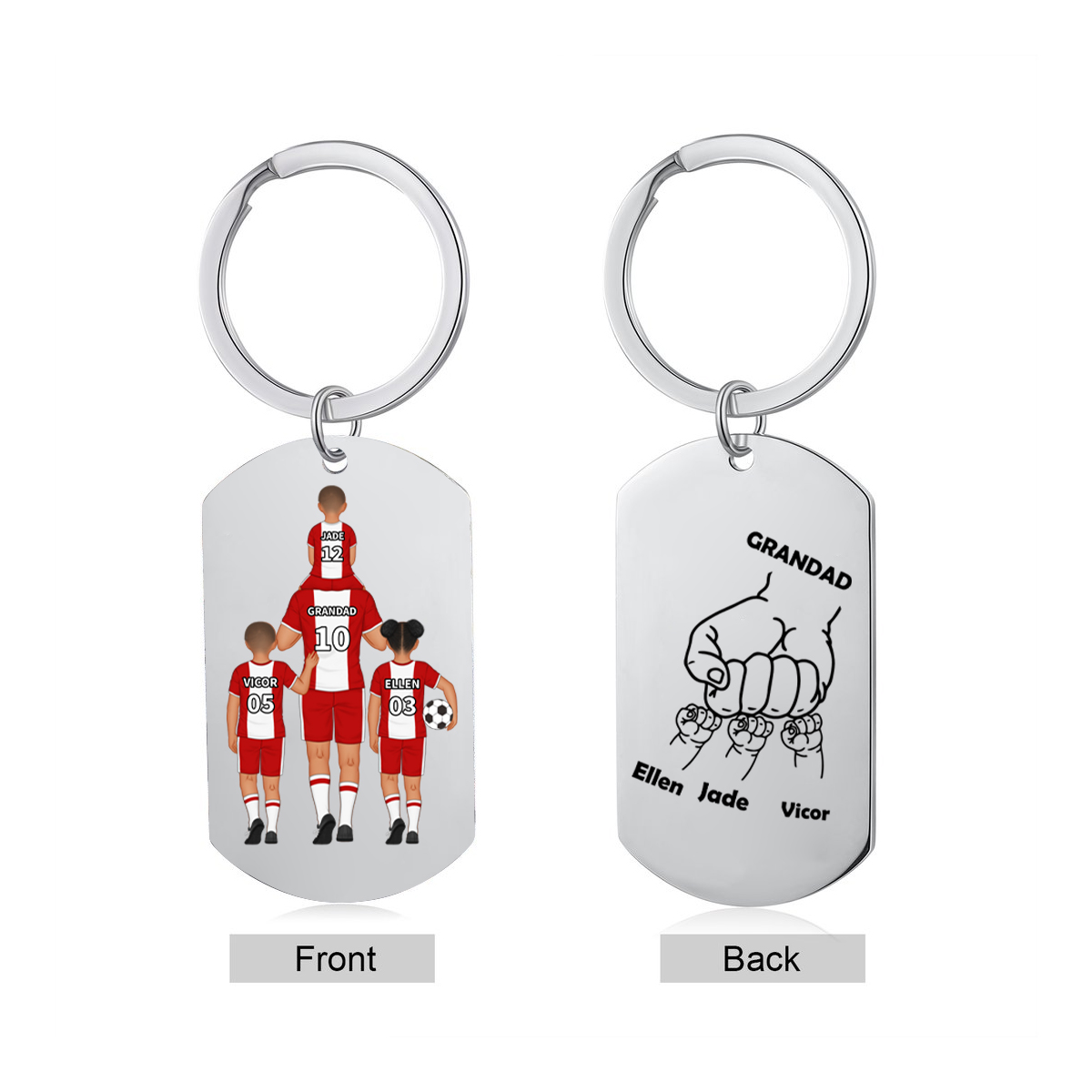 1-3 Names - Personalised Dad Football Team Fist Keychain Customized Name Gift with Gift Box for Dad/Grandad