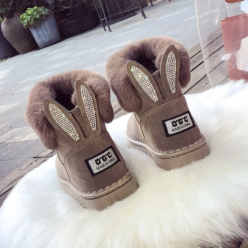 Ankle Boots for Women Women Boots Genuine Leather Real Fox Fur Brand Winter Shoes Warm Black Round Toe Casual Female Snow Boots