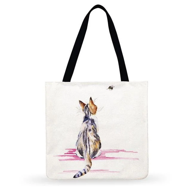 Linen Eco-friendly Tote Bag - Orange Cat