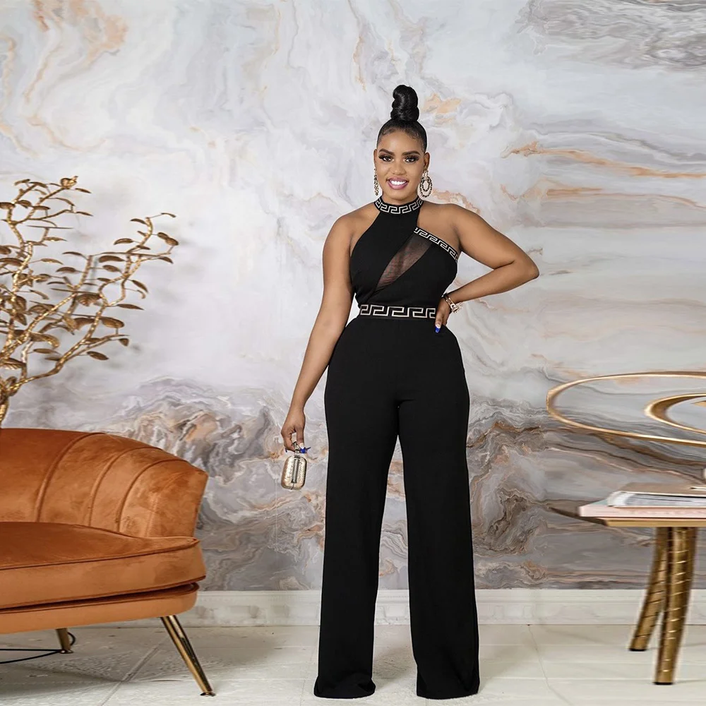Sheer Mesh Patchwork Sleeveless Jumpsuit
