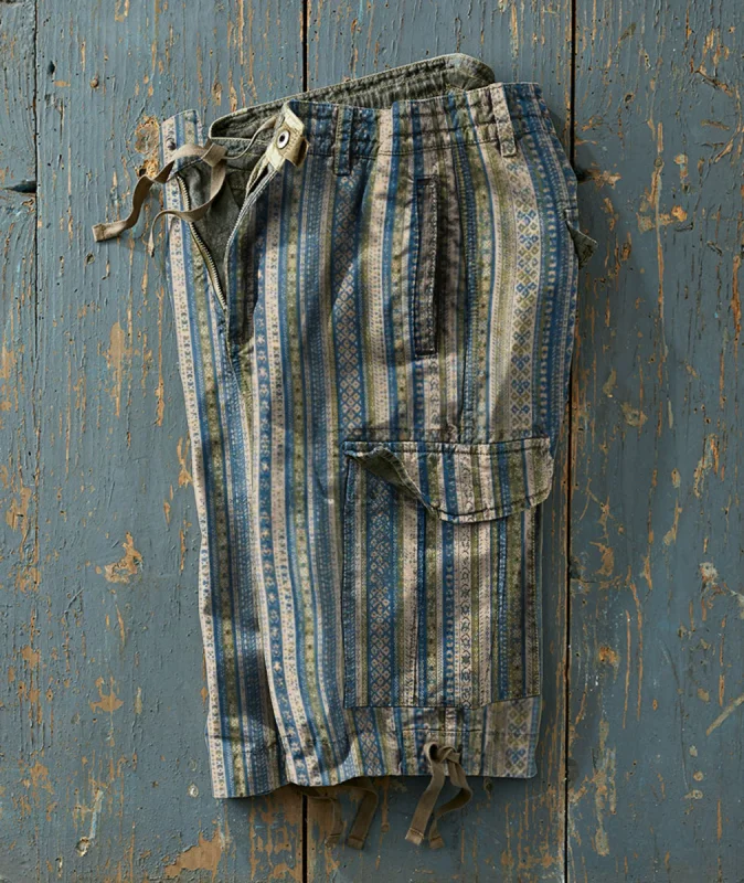 Pocket Vintage Striped Printed  Shorts Pants