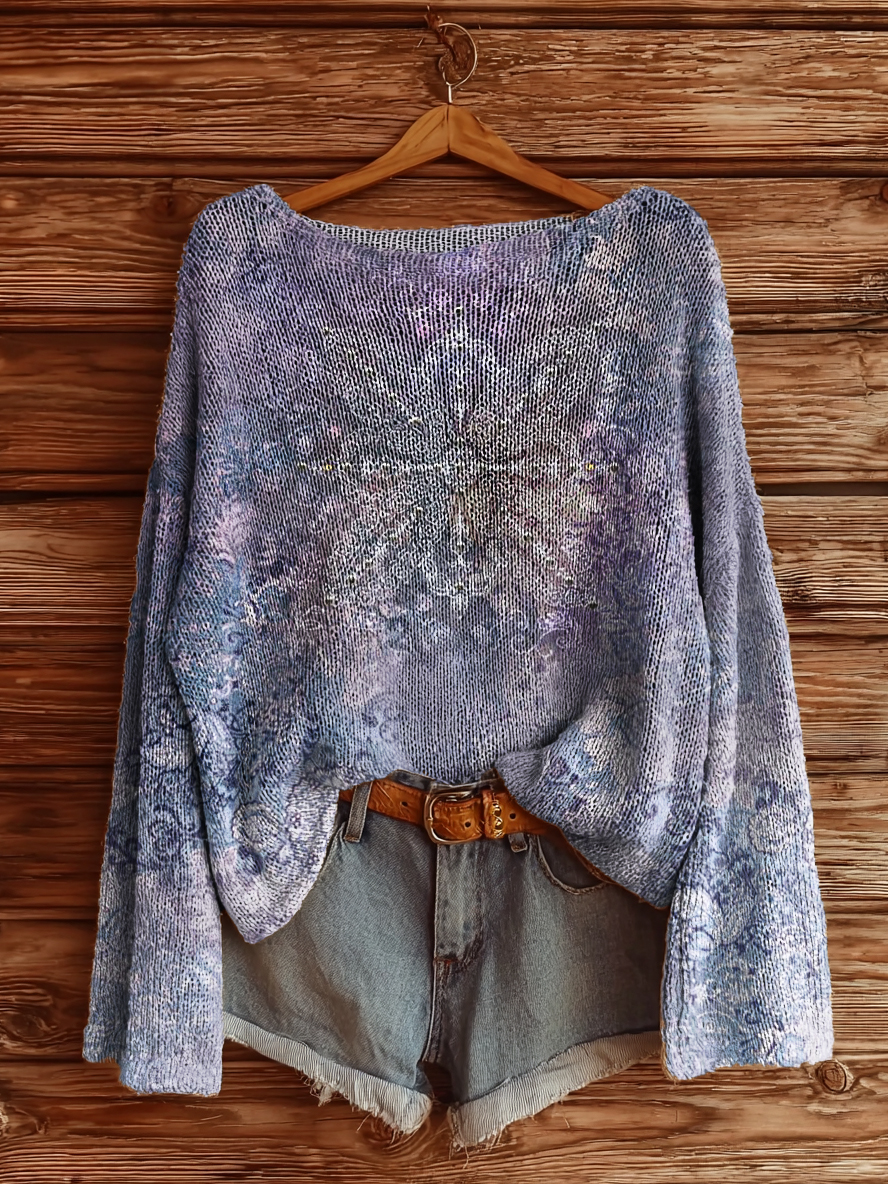 Women's Vintage Ethnic Floral Art Print Casual Pullover Sweater