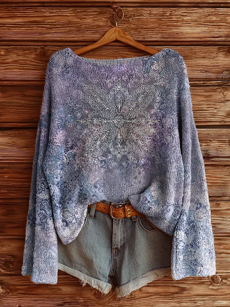 Women's Vintage Ethnic Floral Art Print Casual Pullover Sweater
