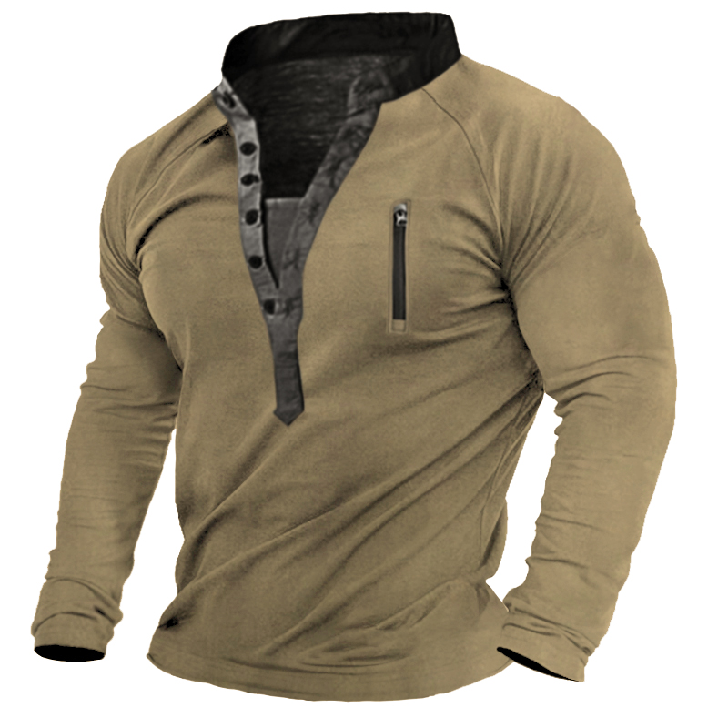 Men's Outdoor Tactical Print Henley Shirt