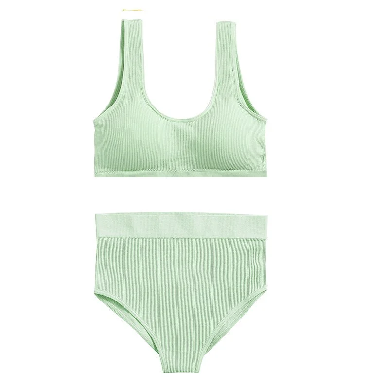 Seamless Women Sexy Bra Set U-back Cropped Top And Hight Waist Pantys Comfortable Underwear Suit S-XL Ultra-thin Lingerie Girls