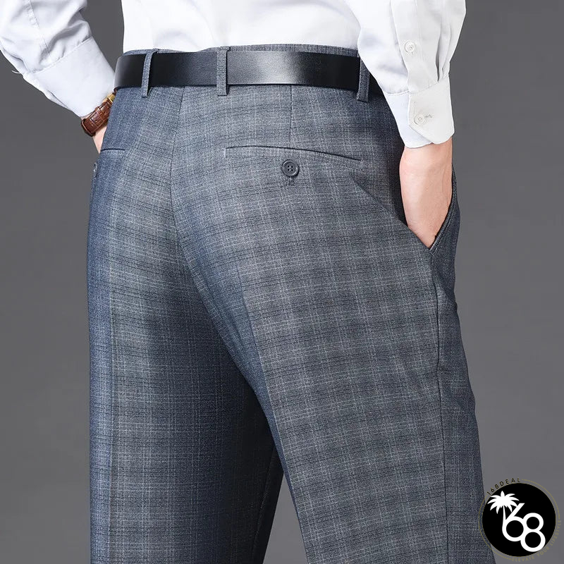 Men's Rayon High Waist Zipper Fly Closure Plaid Formal Pants | 168DEAL