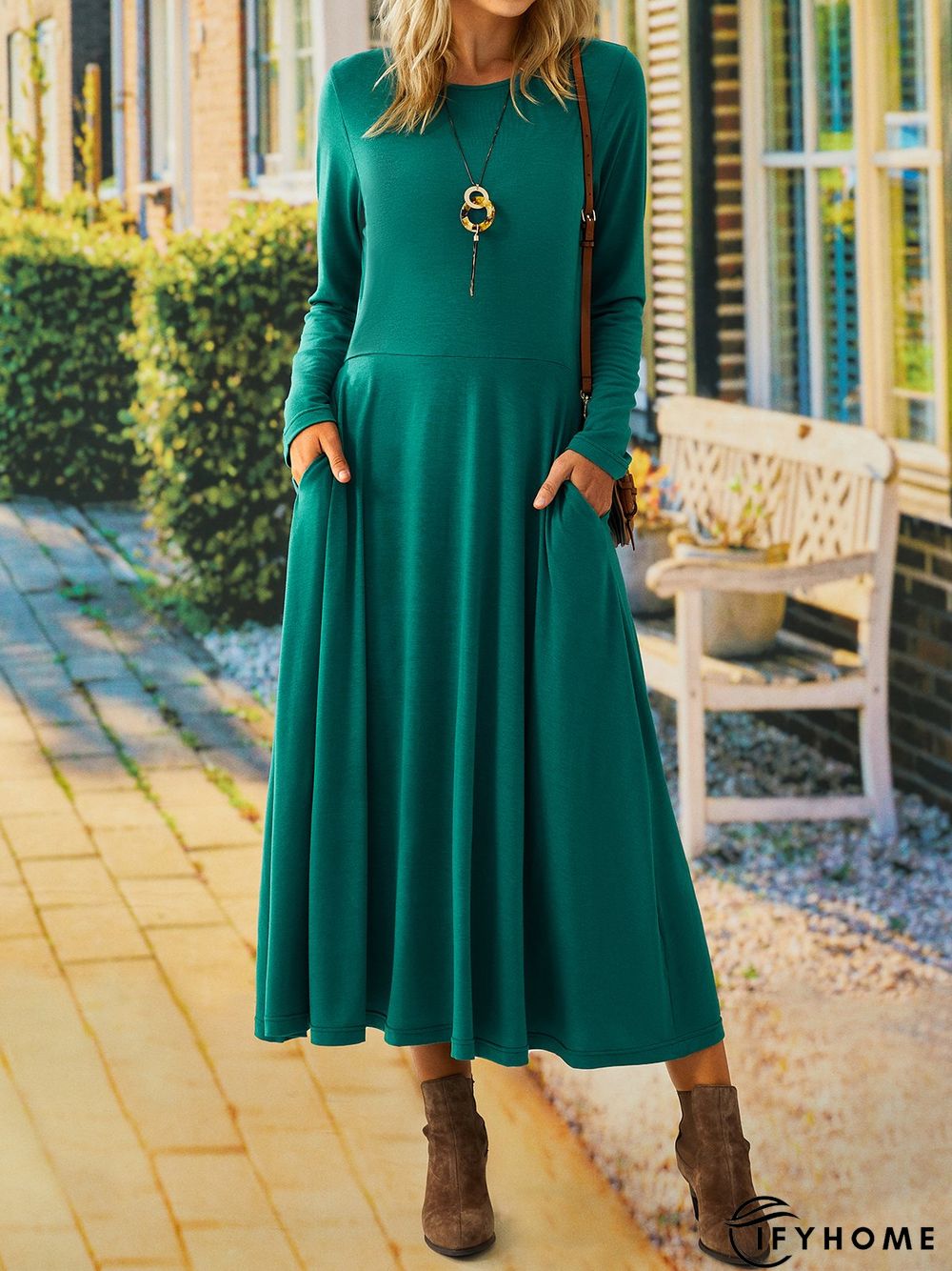 Cotton Blends Plain Knitting Dress | IFYHOME