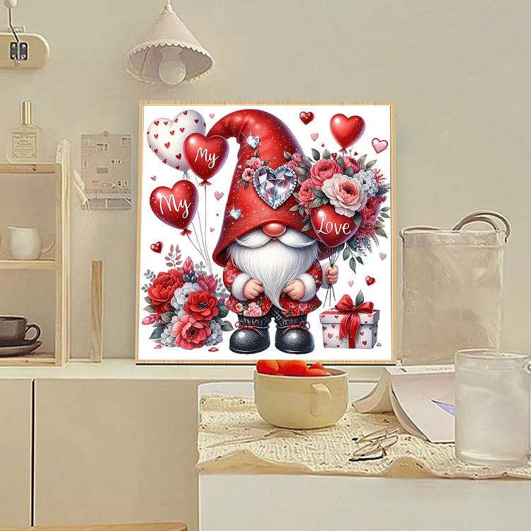 Diamond Painting - Full Round - Valentines Day Gnome(30*30cm)-1117916.08