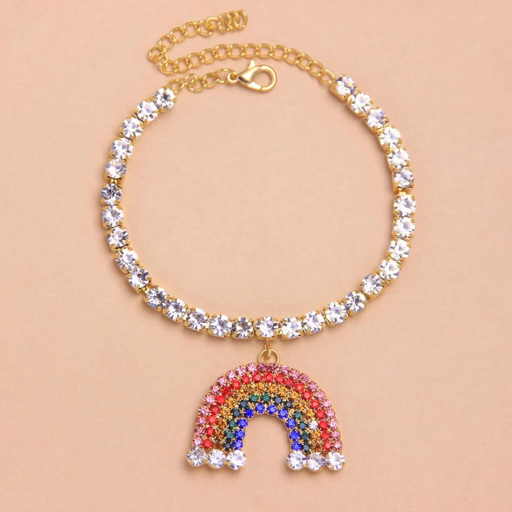 Rhinestone rainbow anklet ankle chain-zachics