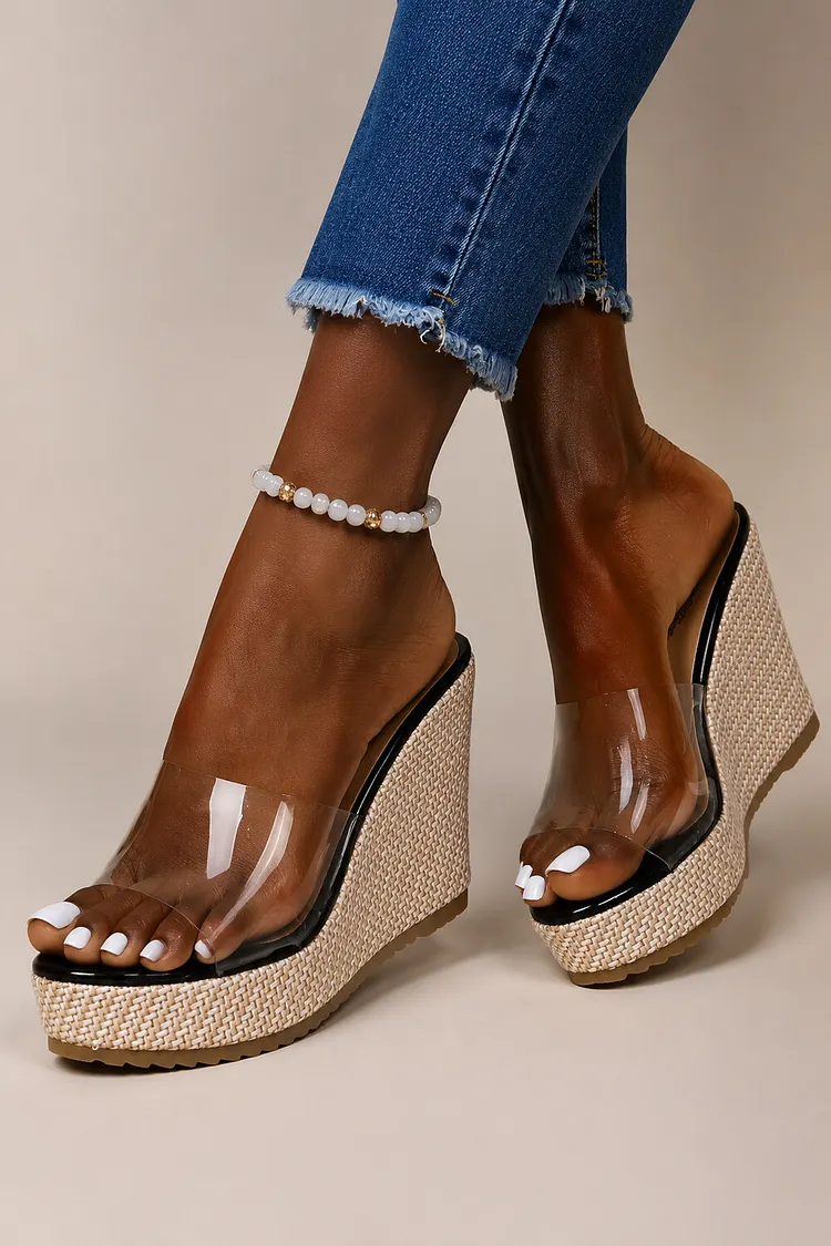 Vacation Transparent Strap High Wedge Slippers 2024 - Xpluswear