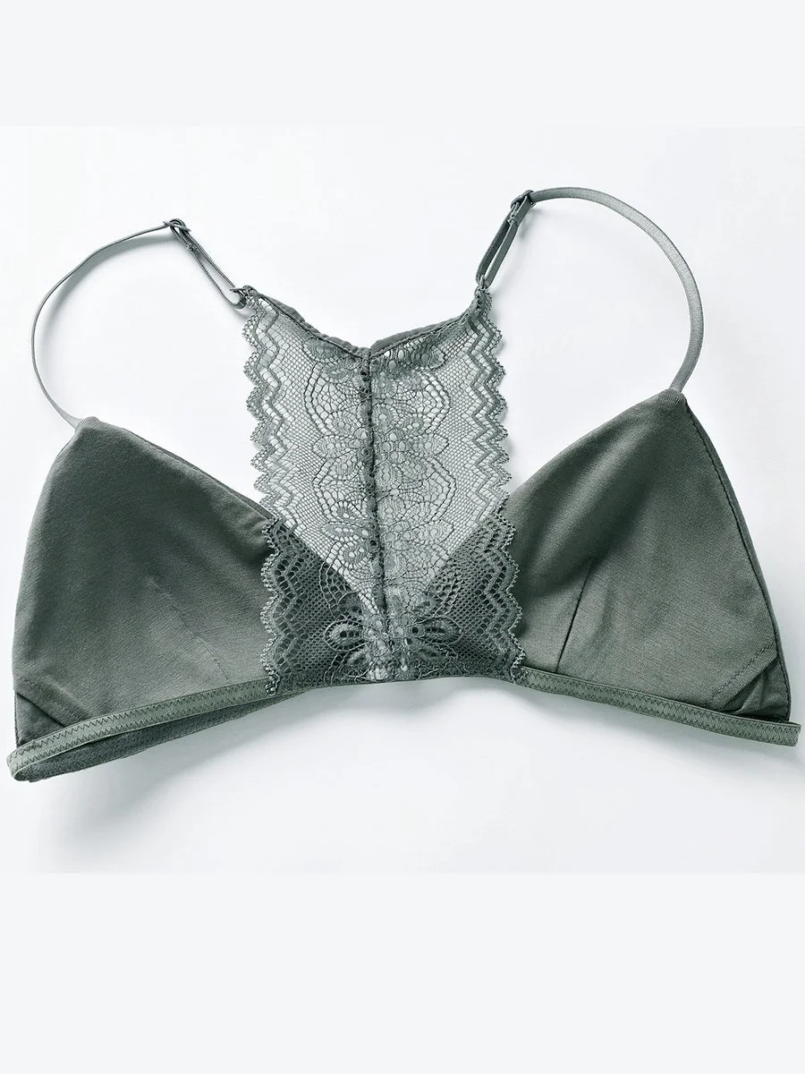 No rims lace beautiful back sexy triangle cup underwear set