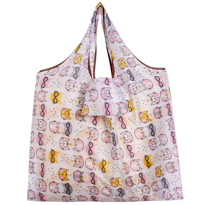 Big Size Tote ECO Reusable Polyester Portable Shoulder Women's Handbags Folding Pouch Shopping Bag Foldable