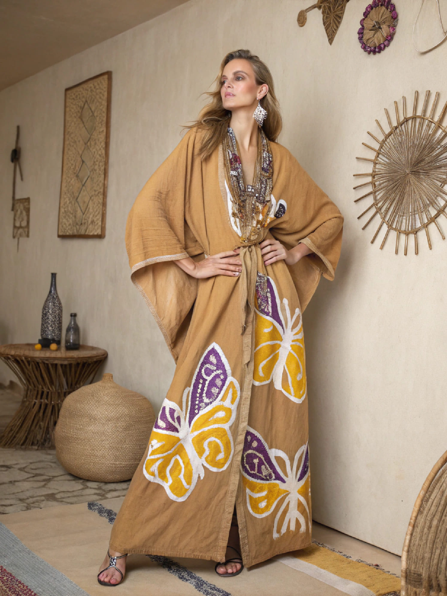 Women's Linen V-Neck Robe