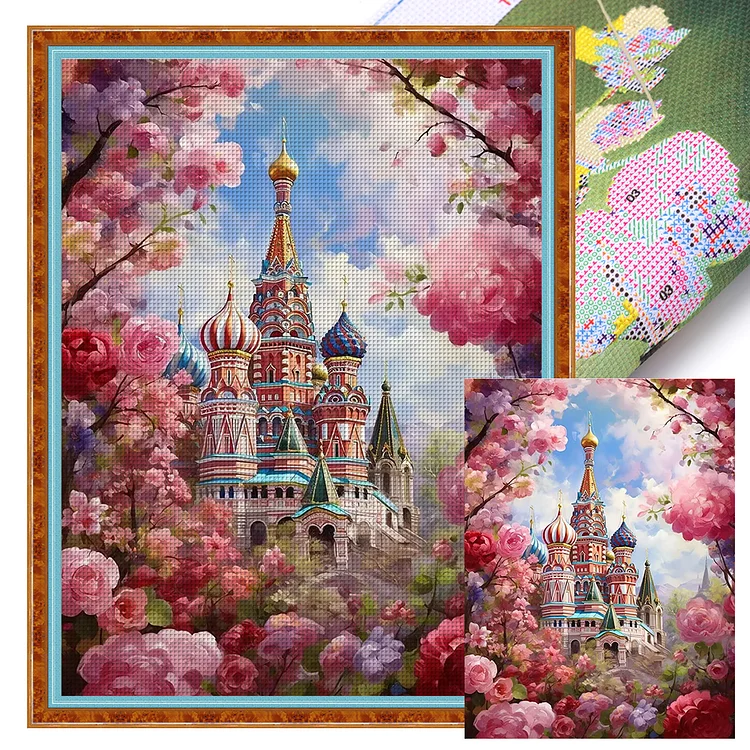 『HuaCan』Flower Castle  - 16CT Stamped Cross Stitch(45*60cm)