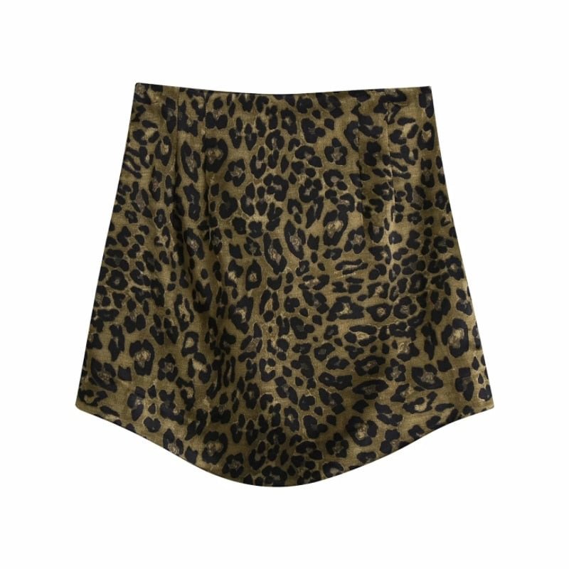 Hot Sale Women Vintage Leopard Print Satin Mini Skirt Casual Female Clothes P2286