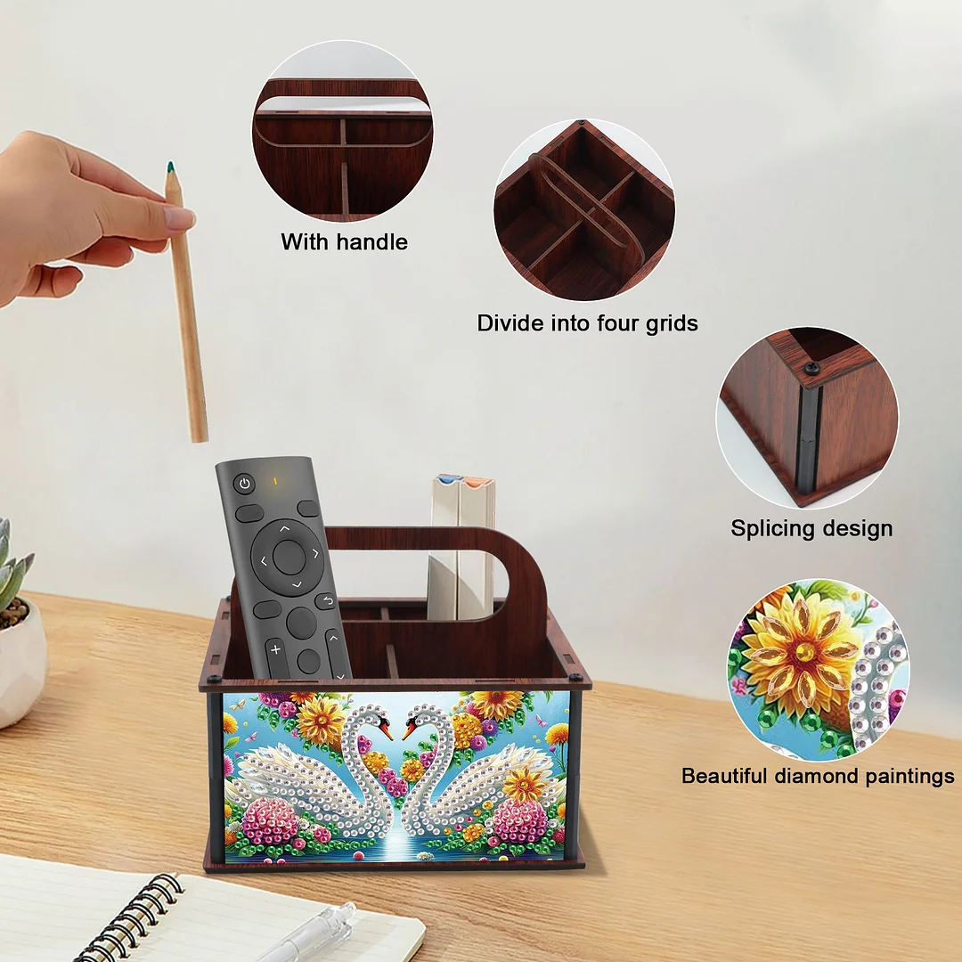 DIY Swan Wooden Diamond Painting Handheld Storage Box Kit Tabletop Art Decor