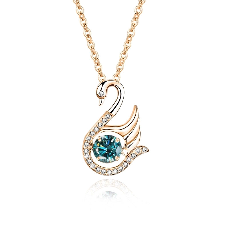 925 Sterling Silver Moissanite Zircon Inlay Swan Pendant Necklace