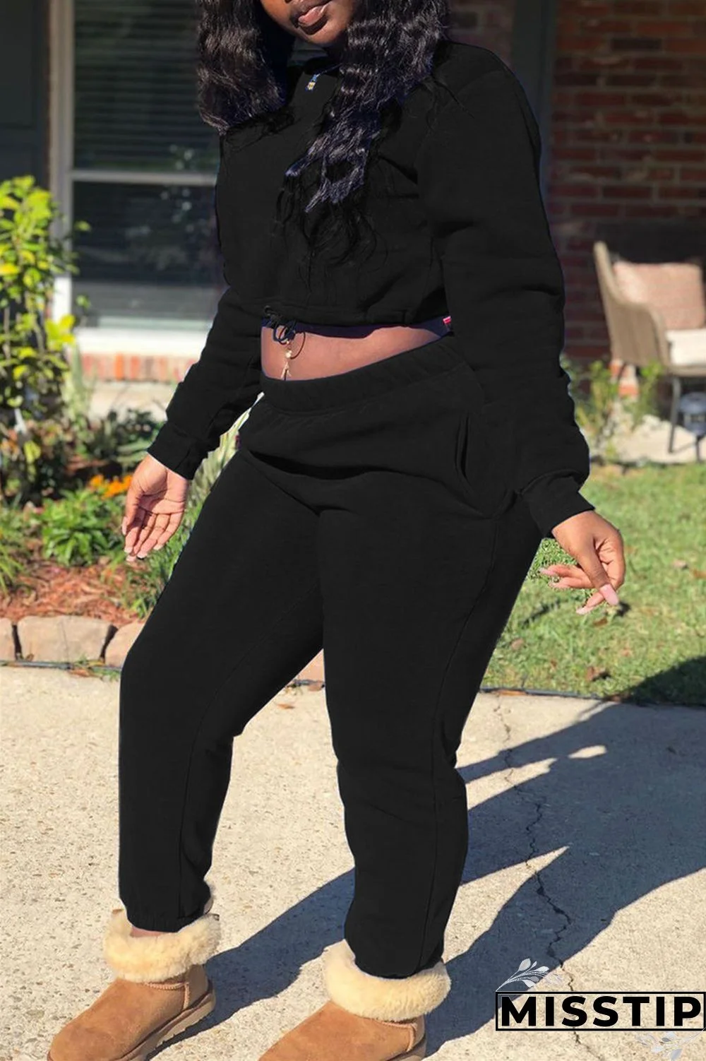 Coffee Fashion Casual Solid Basic O Neck Long Sleeve Two Pieces