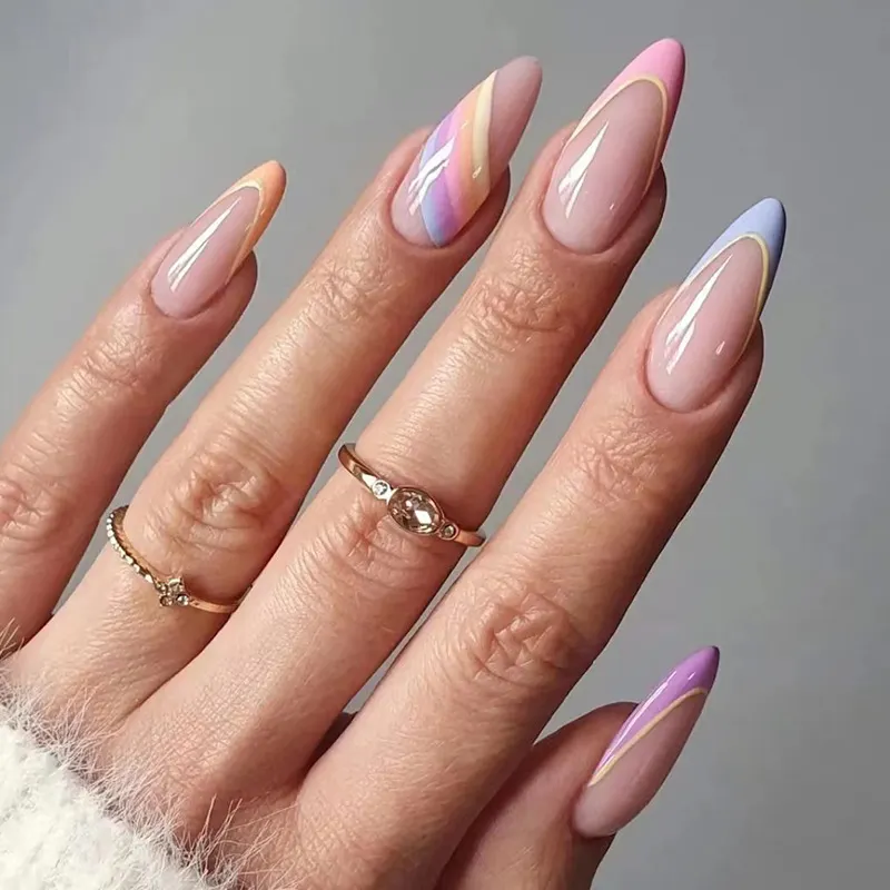 Churchf Churchf Finished Product Wearing A Water Drop Type Colorful Stripes And Color Nail Piece Display