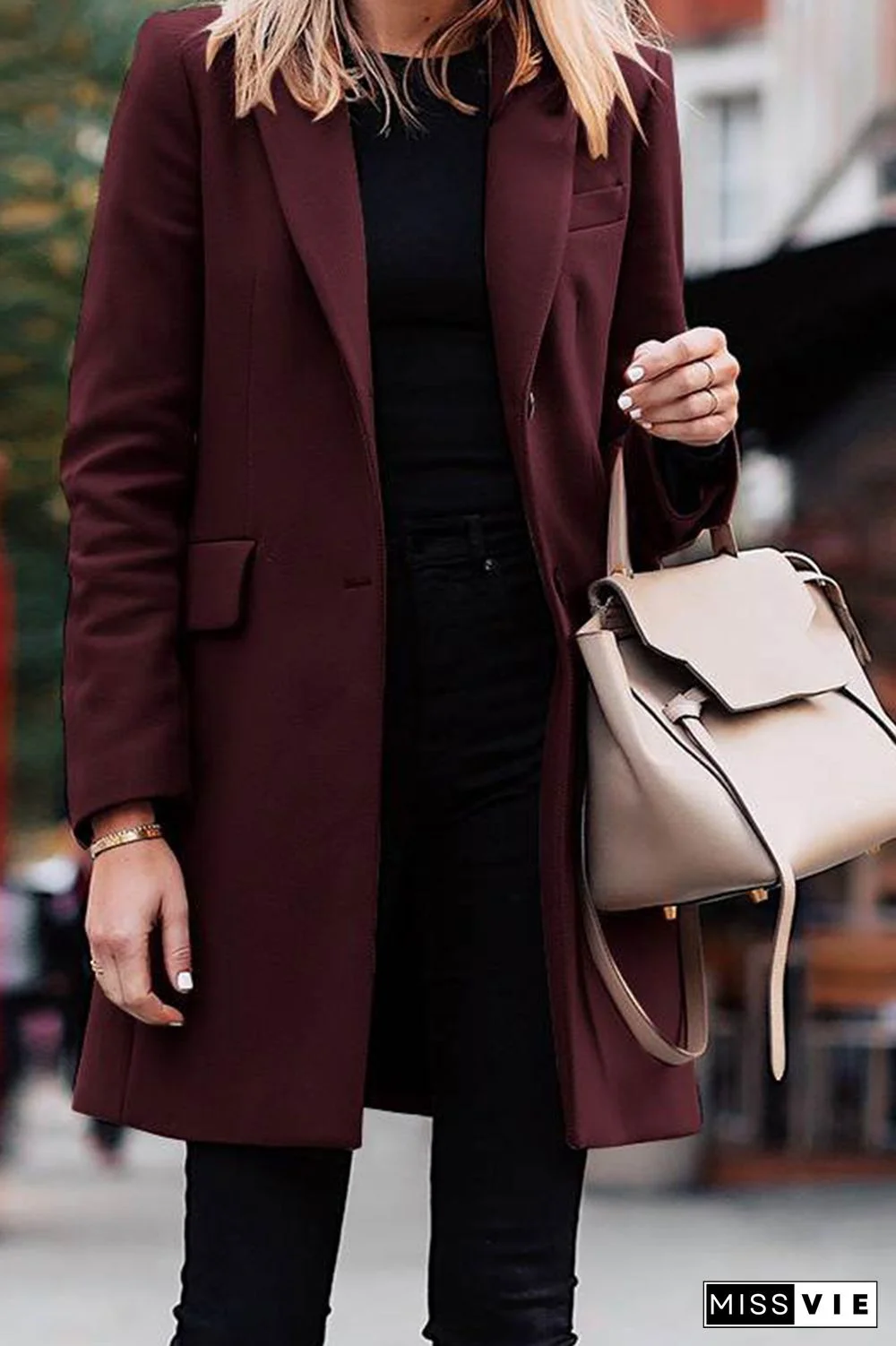 Fashion Solid Patchwork Turndown Collar Outerwear(3 colors)