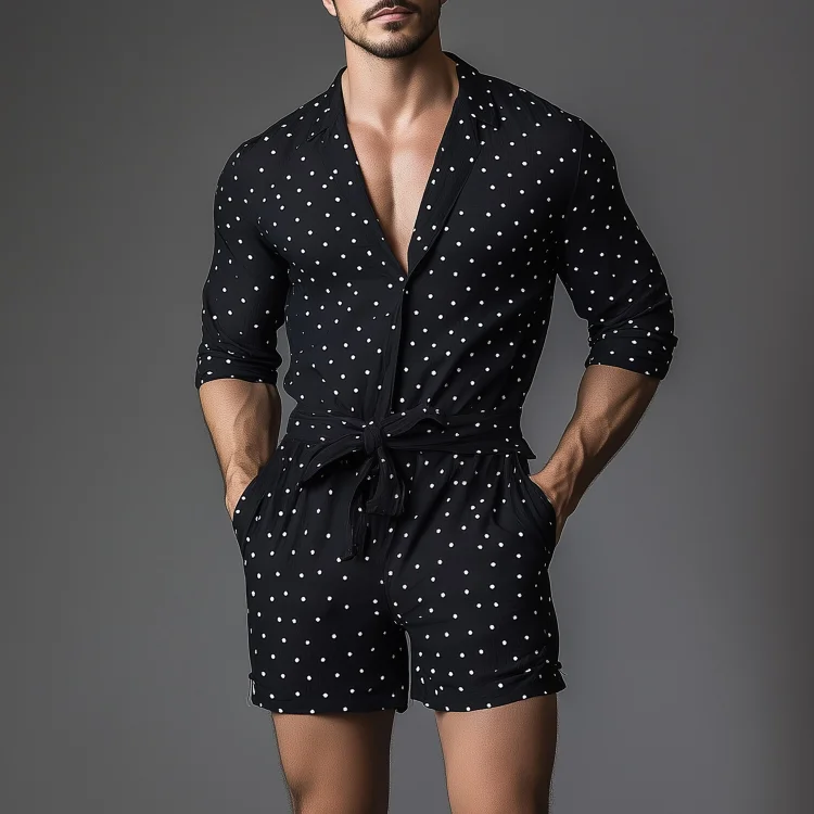 Okaywear   Polka Dots Print Lace-Up Jumpsuit Okaywear