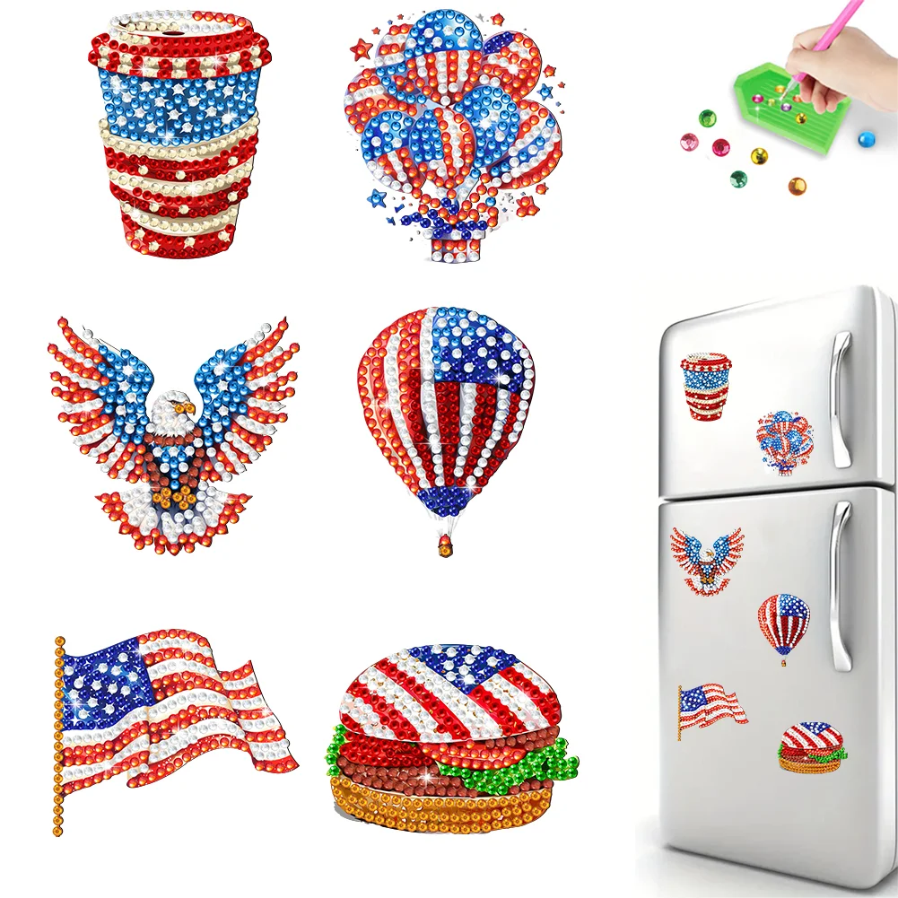 6Pcs Independence Day Series Diamond Painting Fridge Magnet for Home Decor