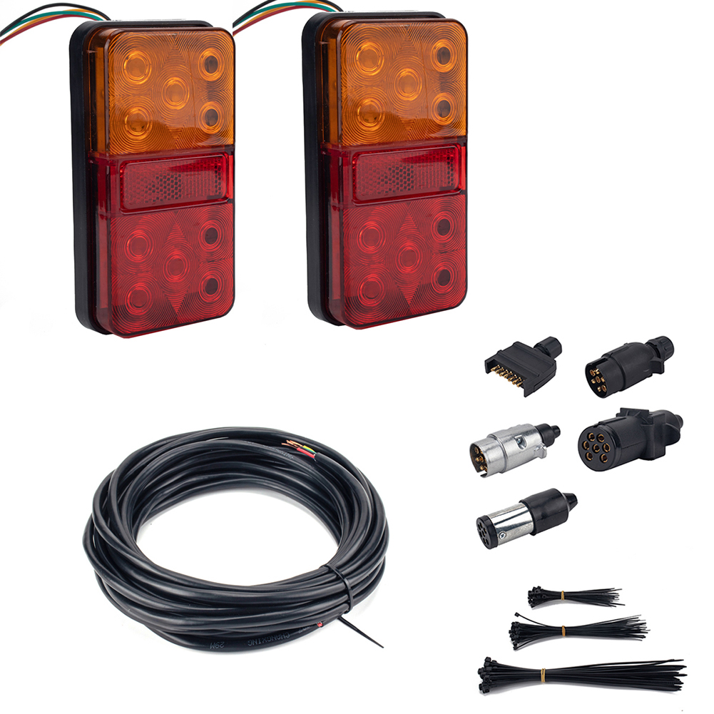 

1 Pair 10 LED Trailer Tail Lights with Plugs Sockets 8m 5-Core Cable Kit, 501 Original