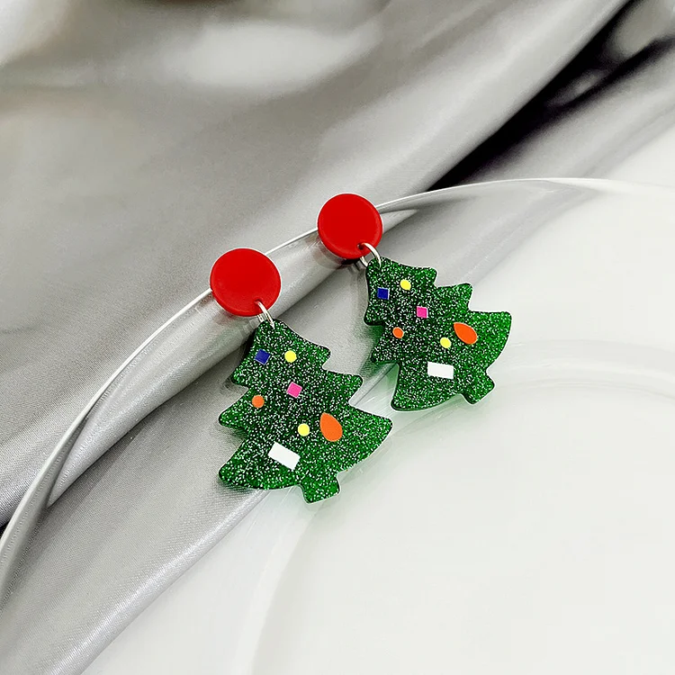 Christmas Tree Snowman Cartoon Shaped Acrylic Earrings