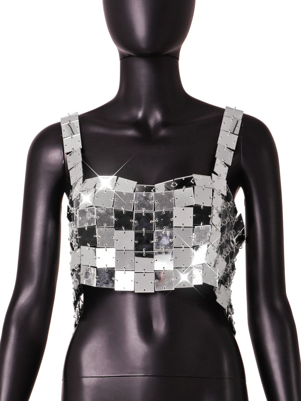 Women Sexy Patchwork Acrylic Paillette Top