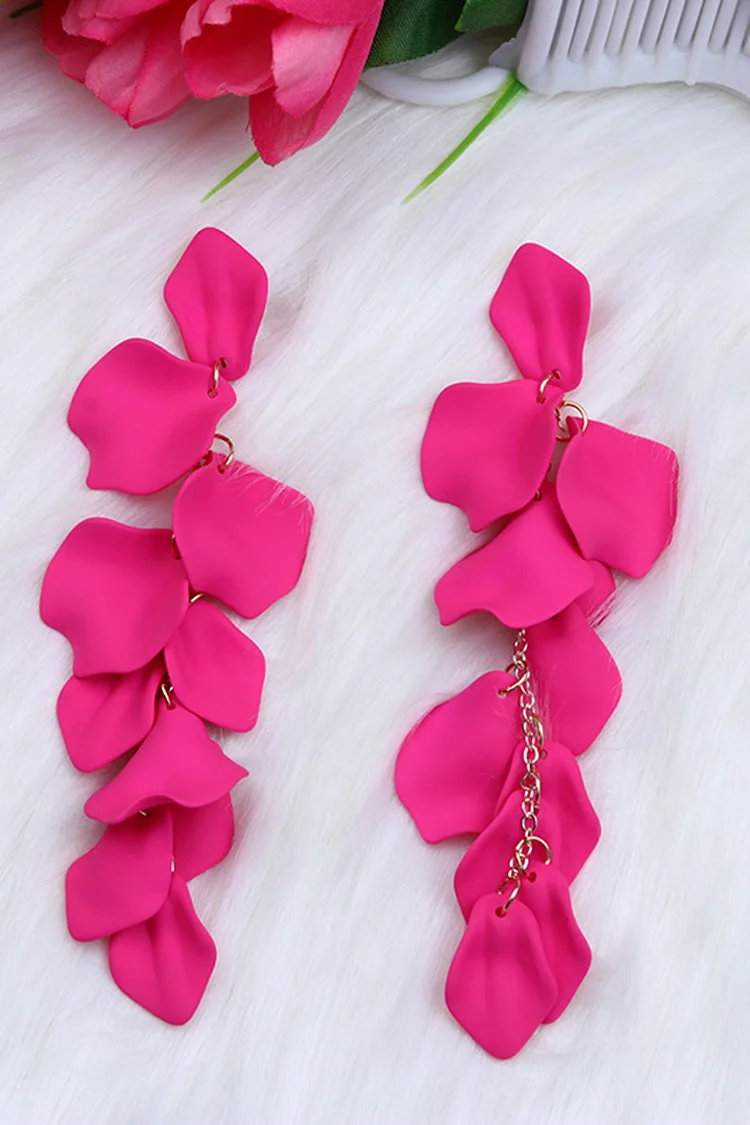 Fashion Plain Pink Petal Tassel Acrylic Dangle Earrings