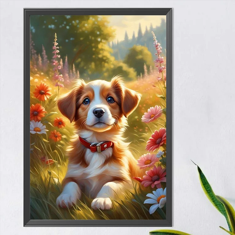 Happy Dog 40*60CM (Canvas) AB Round Drill Diamond Painting