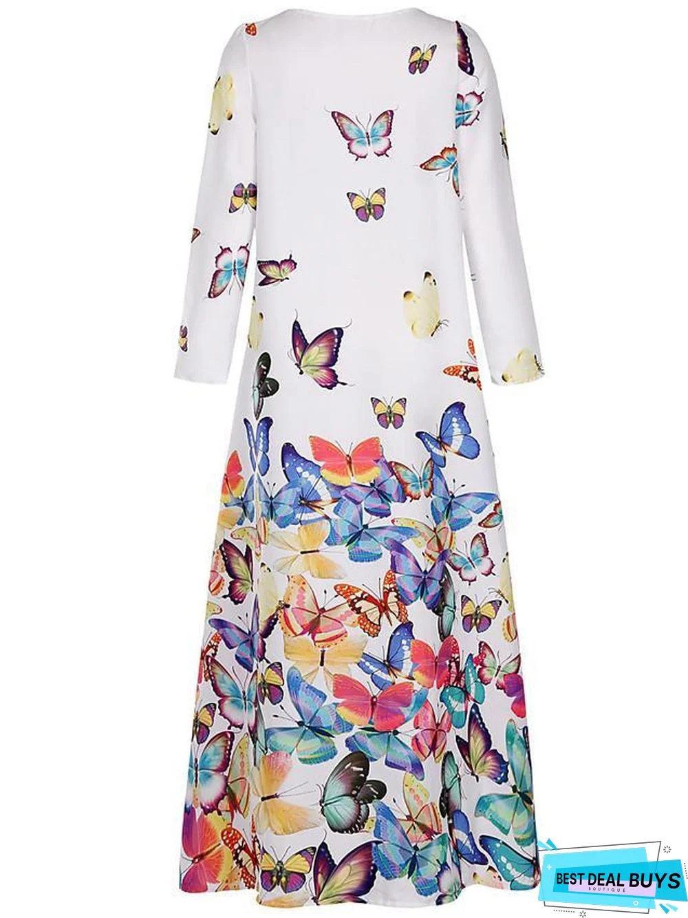 Women's Shift Dress Maxi Long Dress - Long Sleeve Butterfly Spring Fall Hot Loose White Yellow Blushing Pink Light Blue
