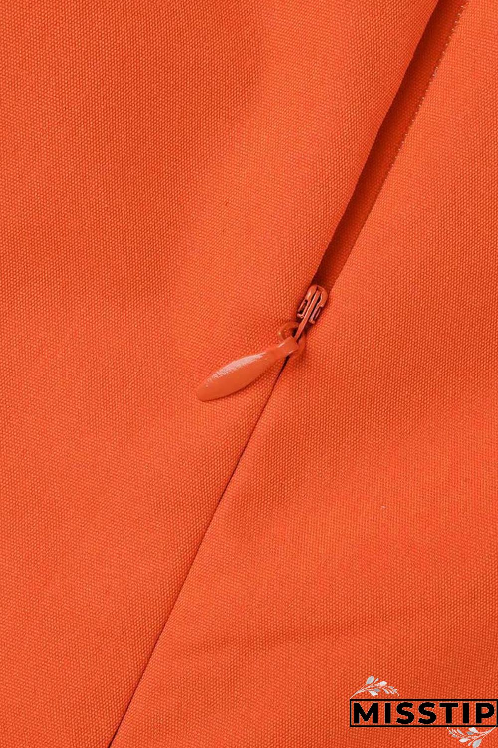 Orange Casual Solid Backless Slit Off the Shoulder Short Sleeve Dress Dresses