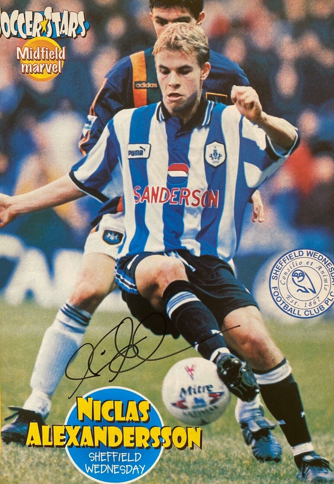 Niclas Alexandersson Genuine Hand Signed Sheffield Wednesday A4 Magazine Cut Out