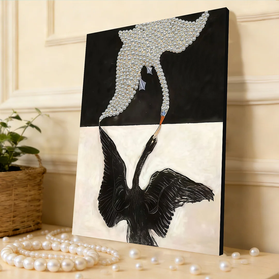 Black And White Swans - DIY Pearl Diamond Art Kit With Frame 30*40cm