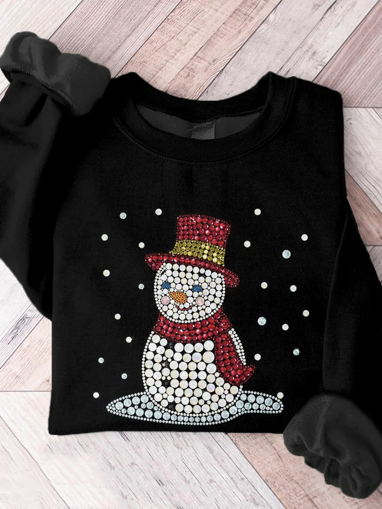 Comstylish Lovely Snowman Rhinestone Art Comfy Sweatshirt