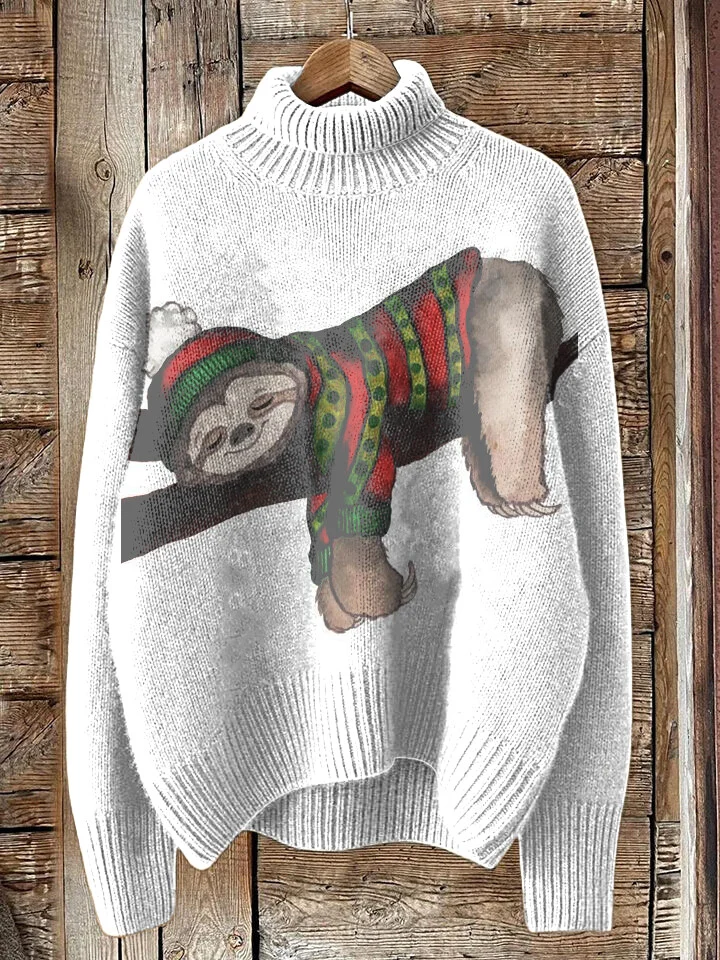 Women's Christmas Sloth Sleeping Print Knit Sweatshirt
