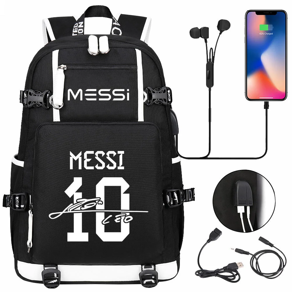 Buzzdaisy Score Big with Lionel Messi Backpack - Fits 15-inch Laptop, USB Charging, Multi-Pocket Capacity