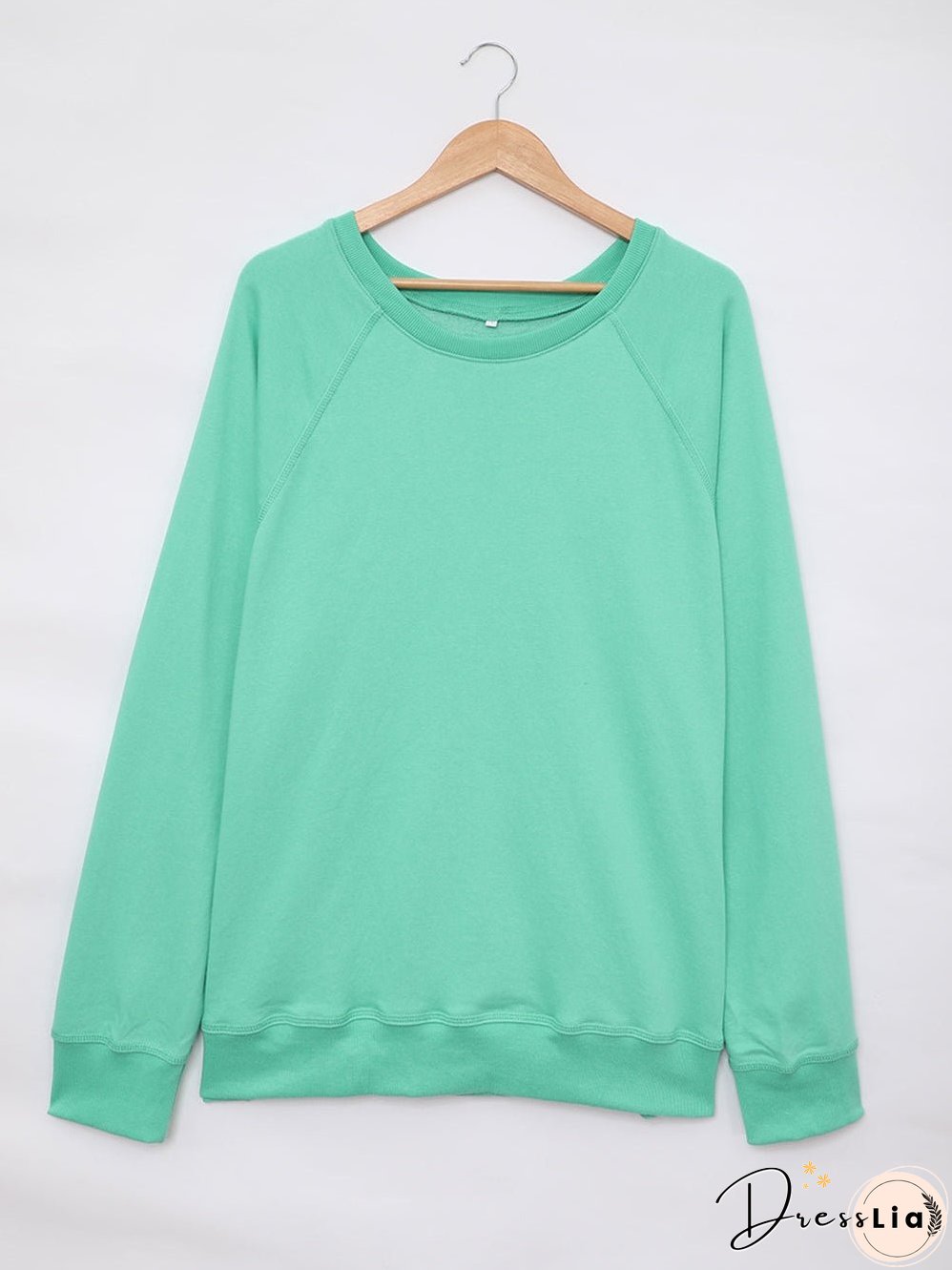 Green Crew Neck Long Sleeve Sweatshirt with Distressed Detail