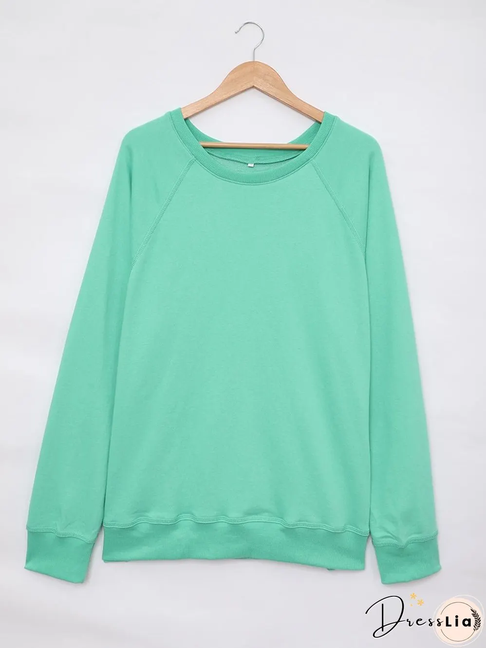 Green Crew Neck Long Sleeve Sweatshirt with Distressed Detail