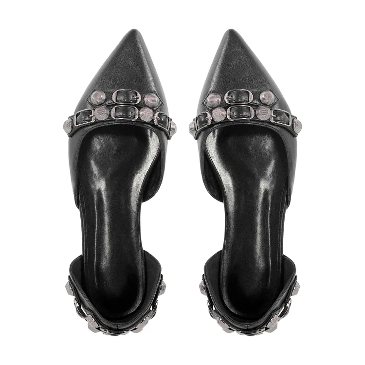 Statement Buckle Pointed Toe Slip-on Flats