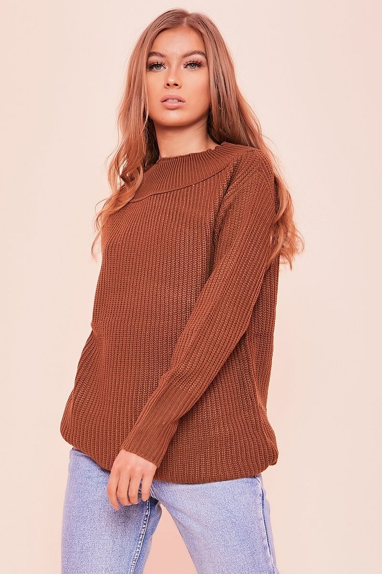 Chocolate Ribbed Knitted Jumper- Joe Katch Me