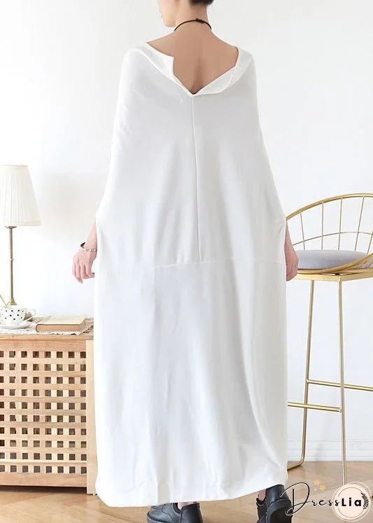 Italian White Slash neck Asymmetrical Cotton Long Dress Batwing Sleeve