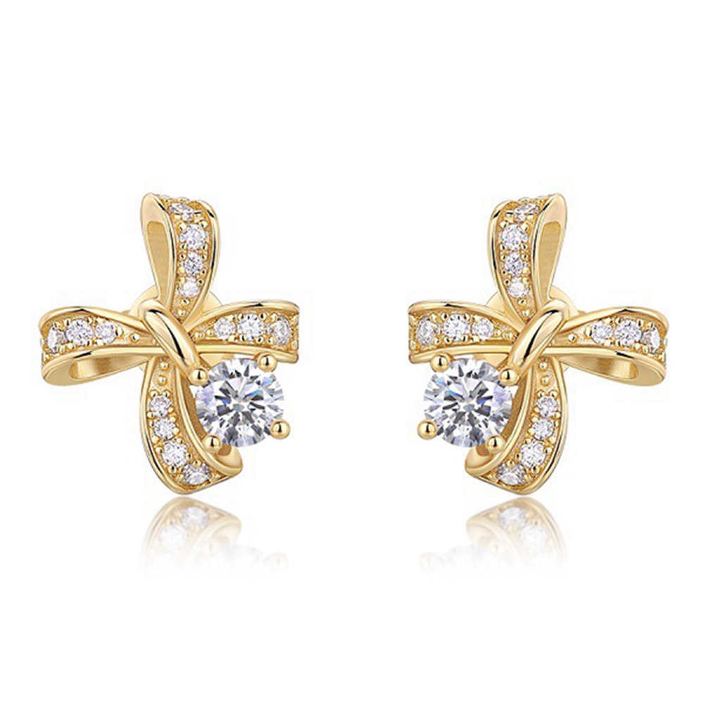 S925 Sterling Silver VVS1 3EX D Round Cut 4 MM Real Moissanite Diamond Gemstone Bowknot Ear Studs Earrings Fine Jewelry