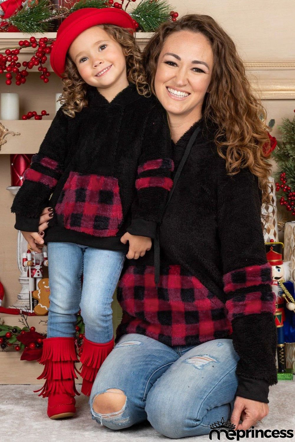 Mommy and Me Buffalo Plaid Hoodie Sweater