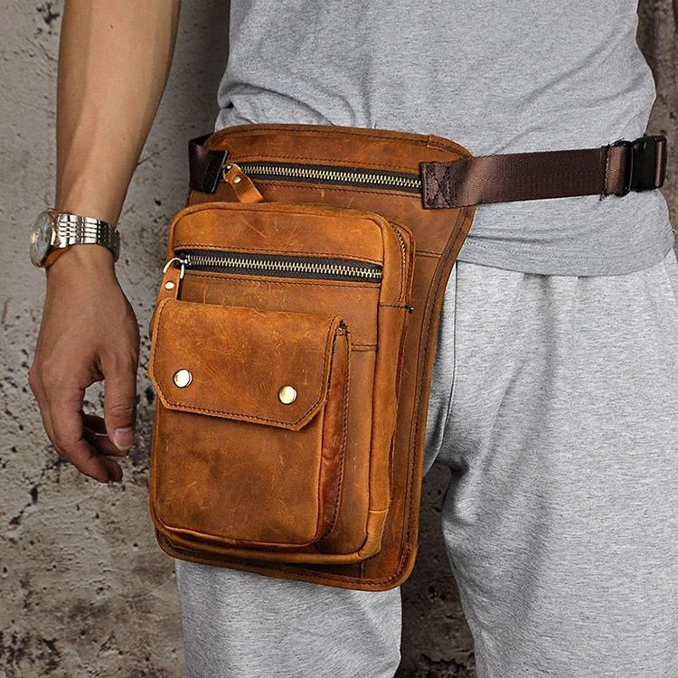 Original Leather Men Design Casual Messenger Shoulder Sling Bag Fashion Multifunction Waist Belt Pack Drop Leg Bag Pouch