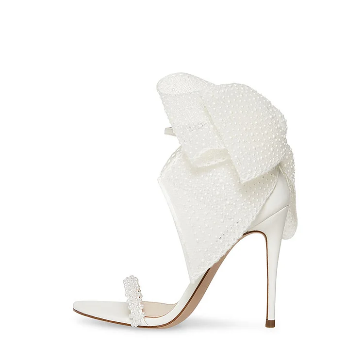 Ivory Open Toe Stiletto Sandals Women'S Elegant Pearls Sandal Wedding Bow Heels |FSJ Shoes