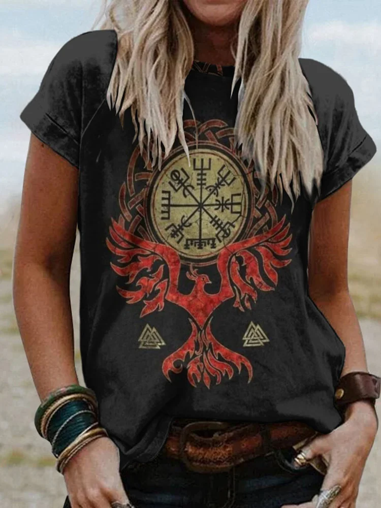 Tribal Viking Tree Of Life Totem Print Short-Sleeved T-Shirt